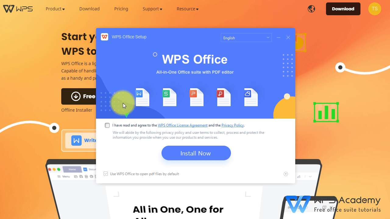 WPS Office安装向导成功启动并显示Install Now按钮