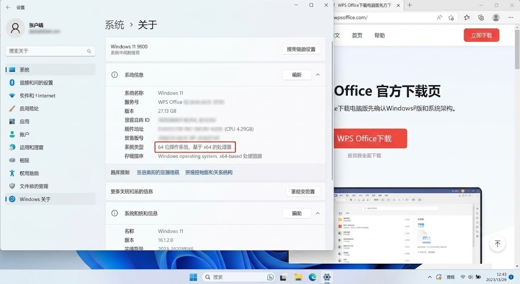 WPS Office电脑版下载与Windows系统架构确认 Windows 11系统类型x64与WPS Office电脑版下载页面