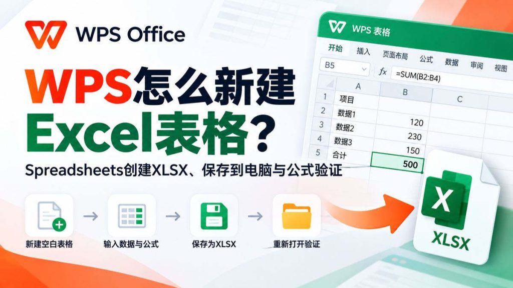 WPS怎么新建Excel表格 Spreadsheets创建XLSX保存到电脑与公式验证